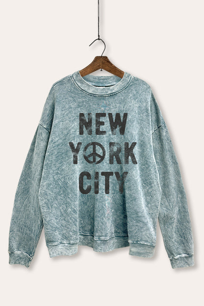 New York City Peace Sign Graphic Mineral Wash Sweatshirt