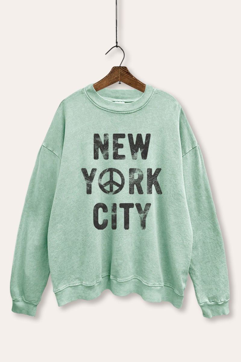 New York City Peace Sign Graphic Mineral Wash Sweatshirt