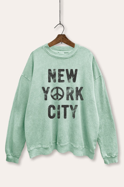 New York City Peace Sign Graphic Mineral Wash Sweatshirt