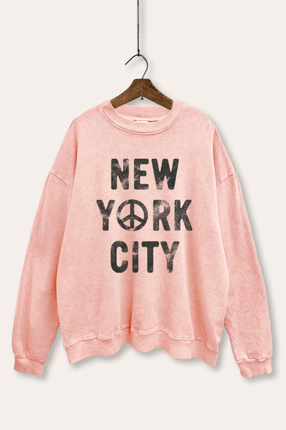 New York City Peace Sign Graphic Mineral Wash Sweatshirt
