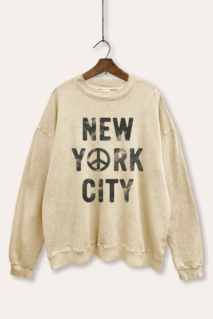 New York City Peace Sign Graphic Mineral Wash Sweatshirt