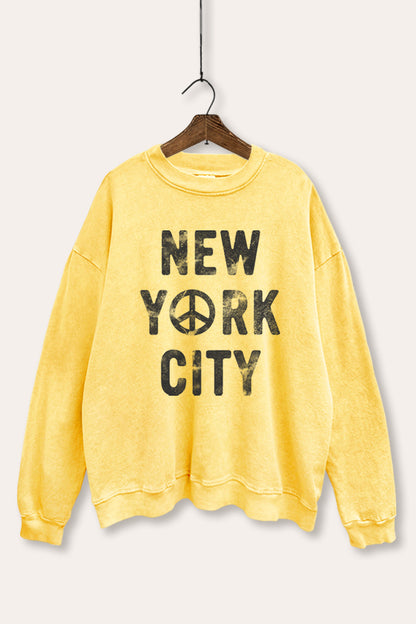 New York City Peace Sign Graphic Mineral Wash Sweatshirt