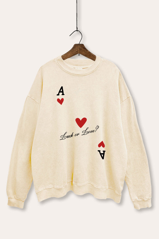 "luck or love" graphic mineral wash sweatshirt