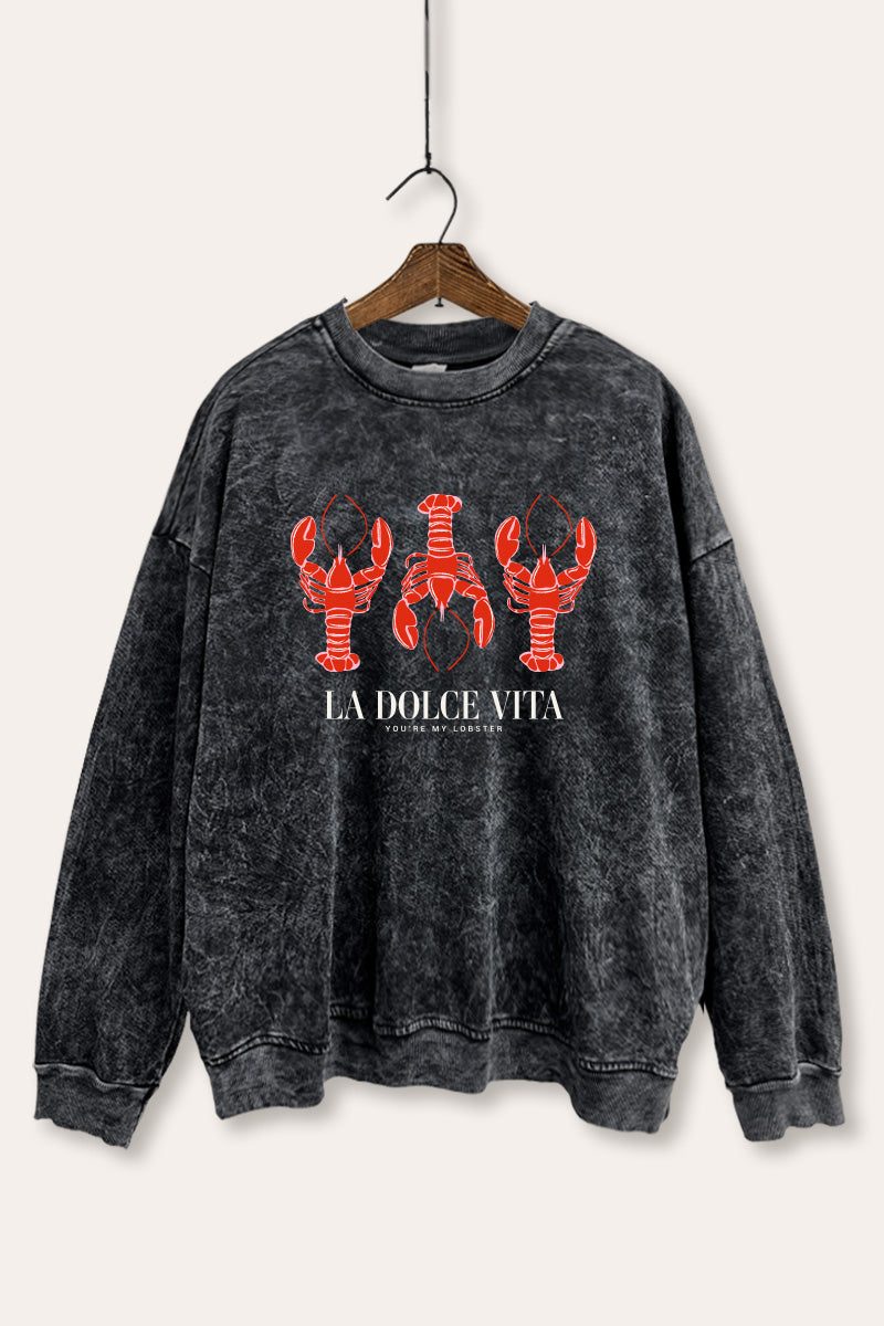 The Sweet Life Lobster Graphic Mineral Wash Sweatshirt