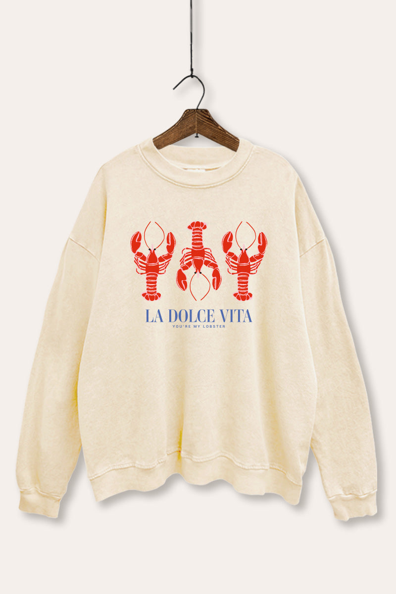 The Sweet Life Lobster Graphic Mineral Wash Sweatshirt