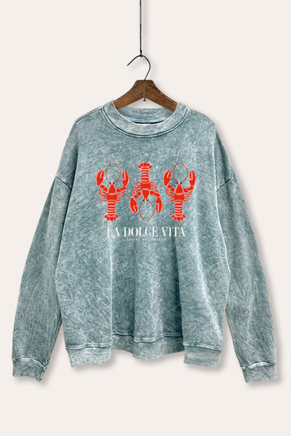 The Sweet Life Lobster Graphic Mineral Wash Sweatshirt