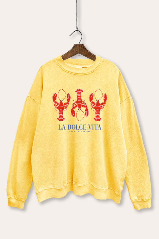 "la dolce vita" lobster graphic mineral wash sweatshirt