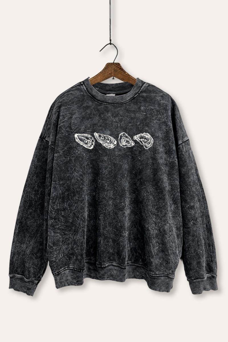 Oyster Coastal Graphic Mineral Wash Sweatshirt