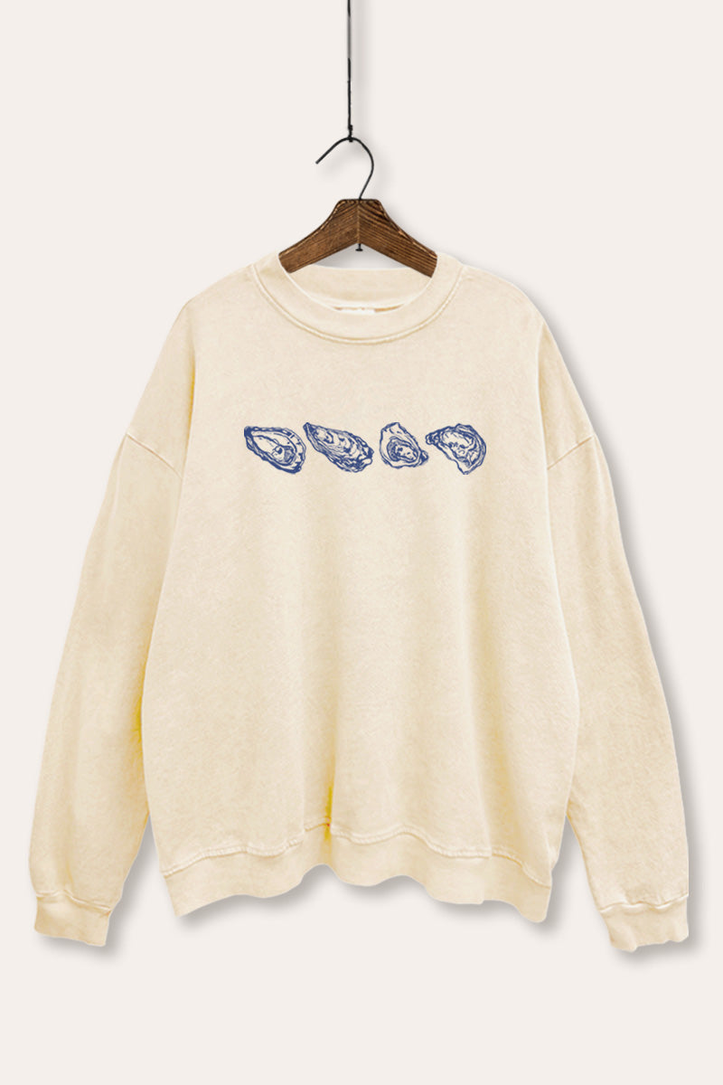Oyster Coastal Graphic Mineral Wash Sweatshirt