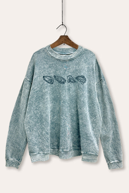 Oyster Coastal Graphic Mineral Wash Sweatshirt