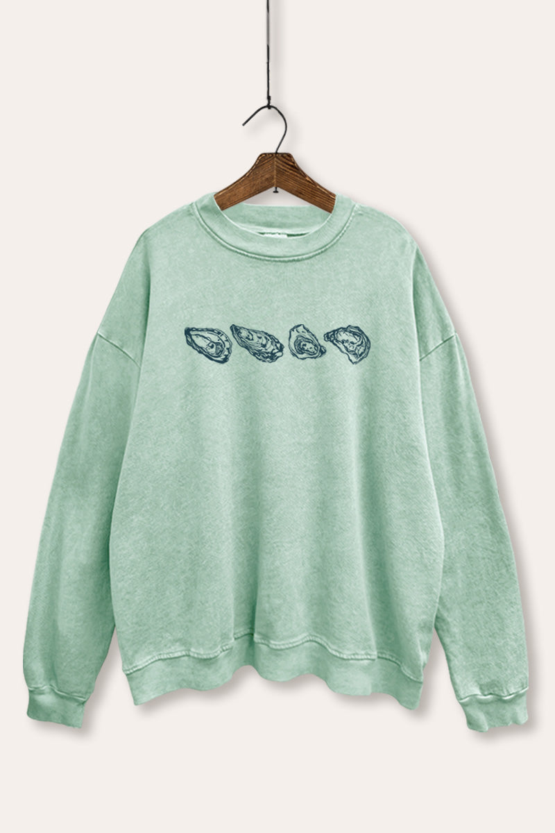 Oyster Coastal Graphic Mineral Wash Sweatshirt