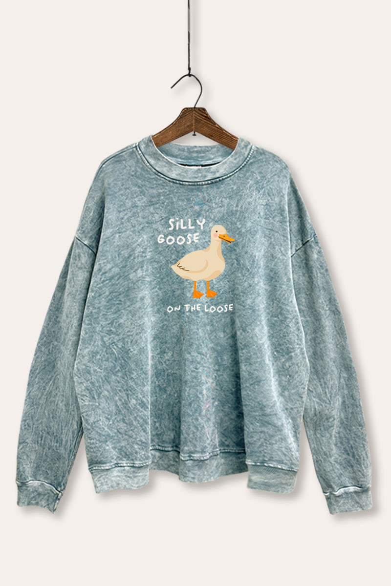 Silly Goose Pastel Graphic Mineral Wash Sweatshirt