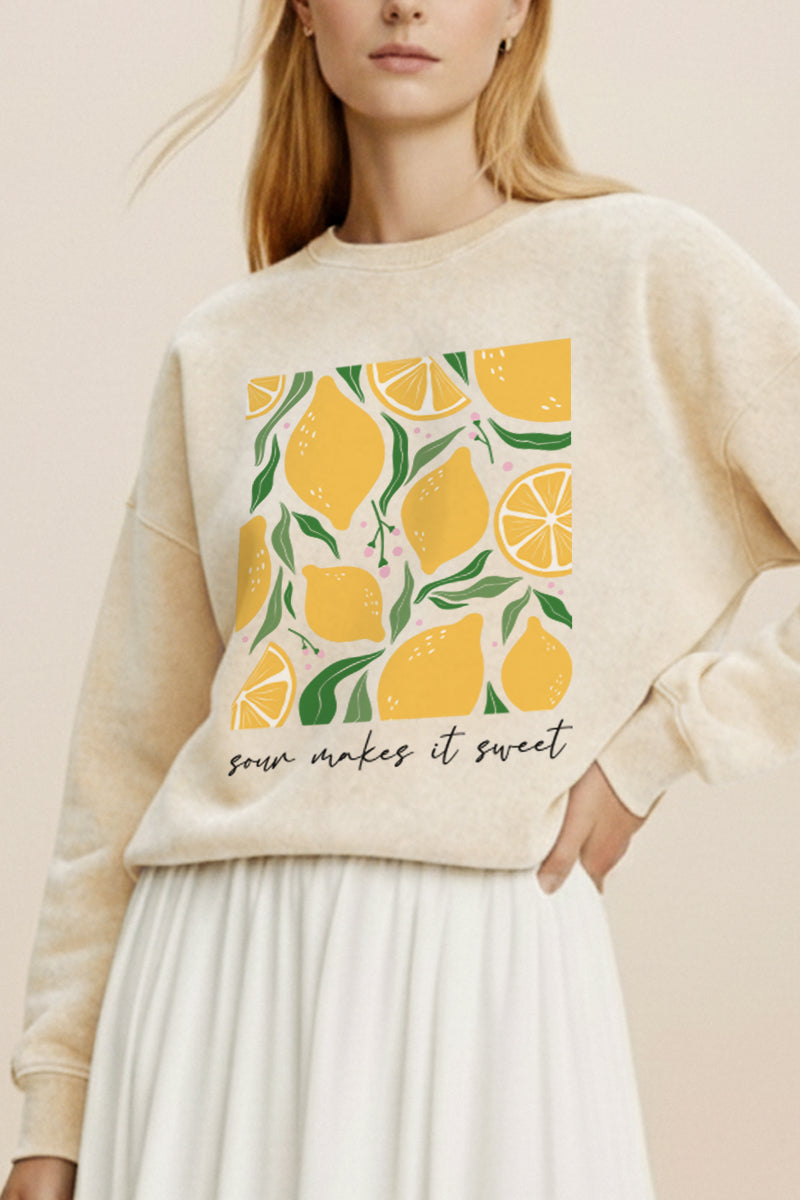 Sour & Sweet Lemon Fruit Graphic Mineral Wash Sweatshirt