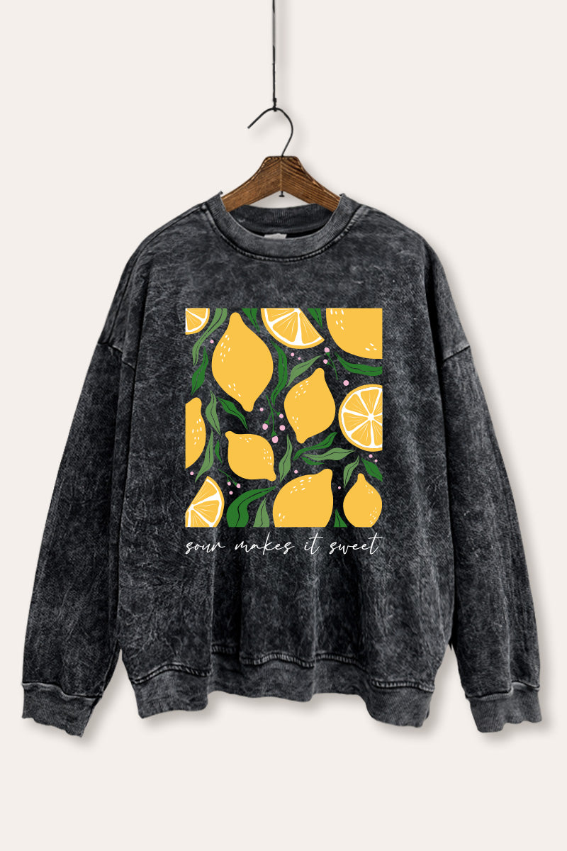 Sour & Sweet Lemon Fruit Graphic Mineral Wash Sweatshirt