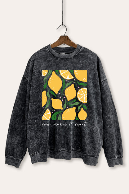 Sour & Sweet Lemon Fruit Graphic Mineral Wash Sweatshirt