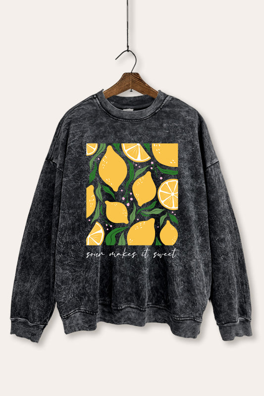 Sour & Sweet Lemon Fruit Graphic Mineral Wash Sweatshirt