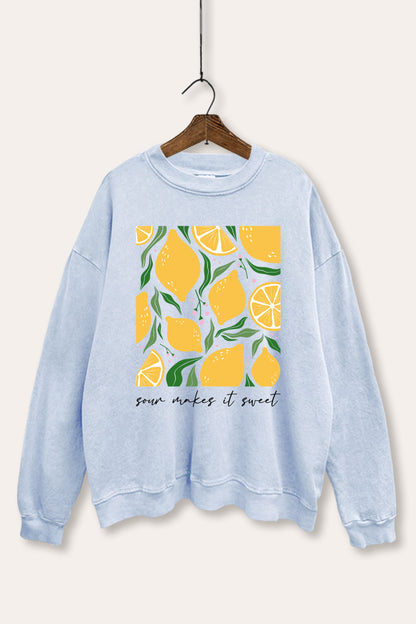 Sour & Sweet Lemon Fruit Graphic Mineral Wash Sweatshirt