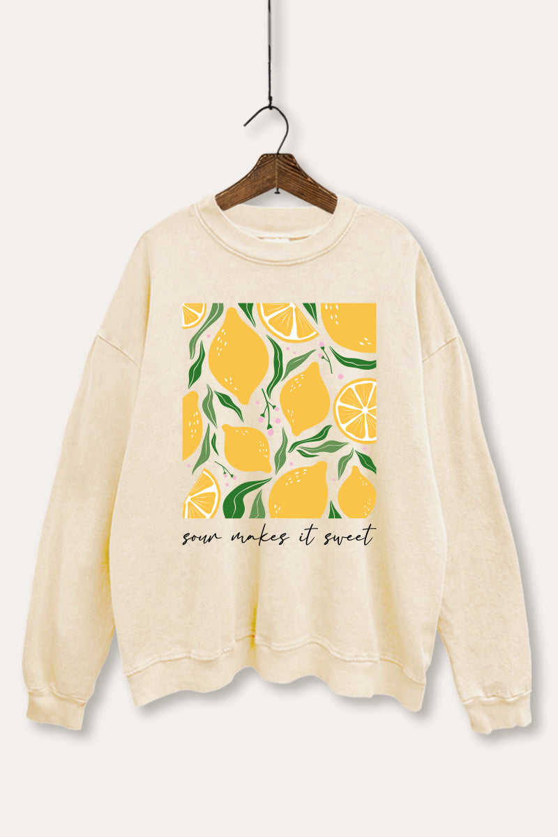 Sour & Sweet Lemon Fruit Graphic Mineral Wash Sweatshirt