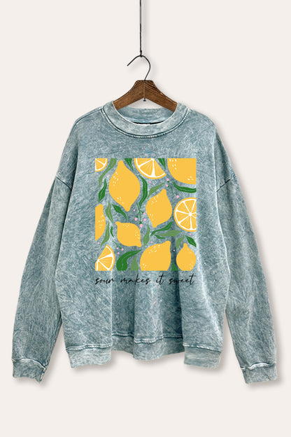 Sour & Sweet Lemon Fruit Graphic Mineral Wash Sweatshirt