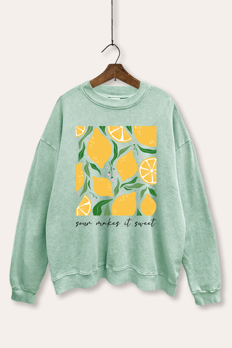 Sour & Sweet Lemon Fruit Graphic Mineral Wash Sweatshirt