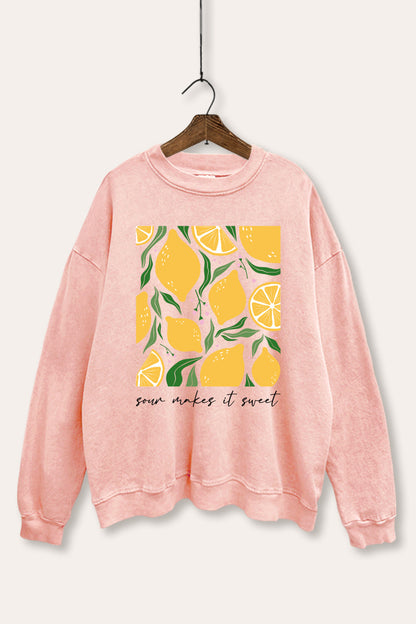 Sour & Sweet Lemon Fruit Graphic Mineral Wash Sweatshirt