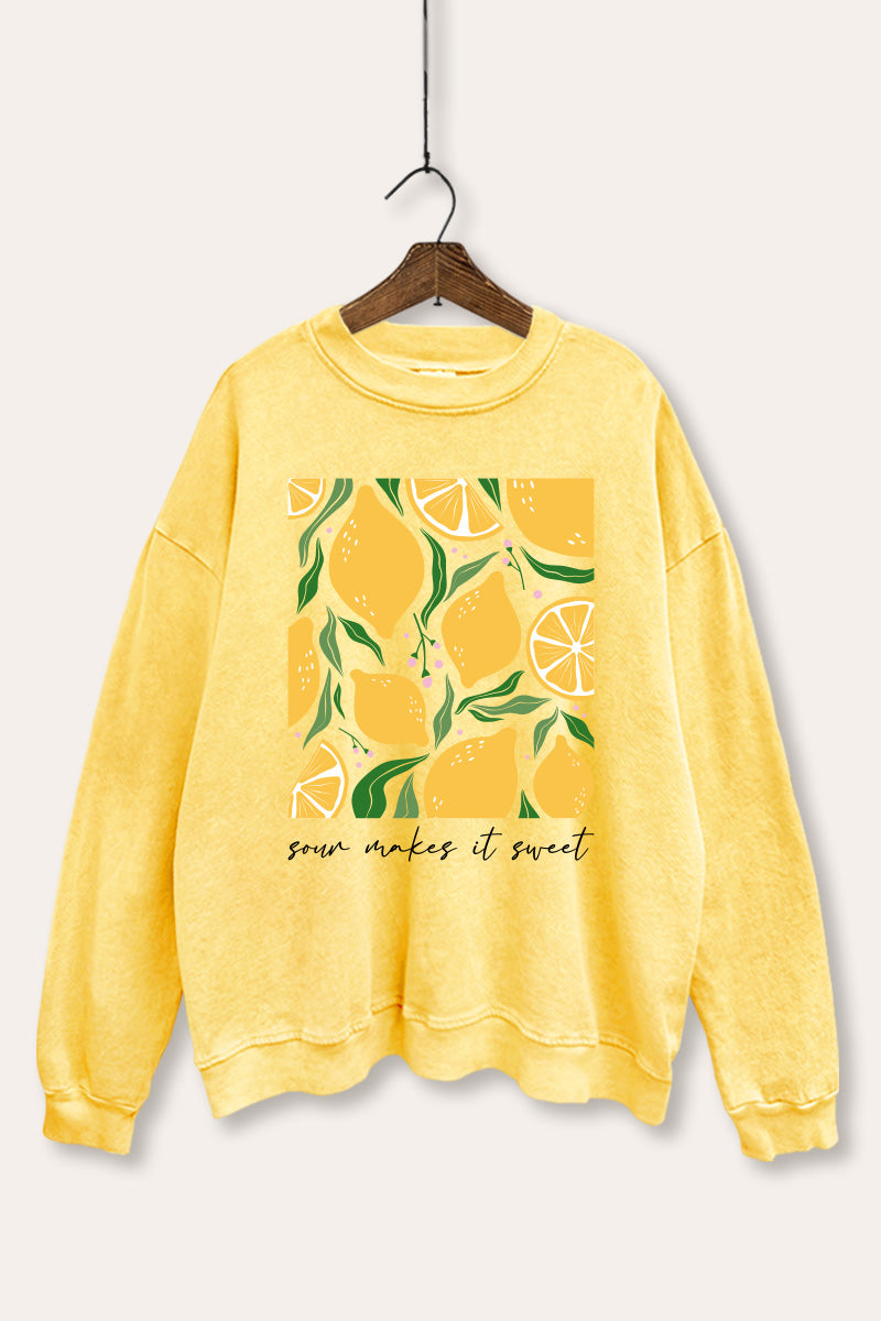 Sour & Sweet Lemon Fruit Graphic Mineral Wash Sweatshirt