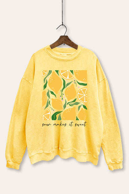 Sour & Sweet Lemon Fruit Graphic Mineral Wash Sweatshirt