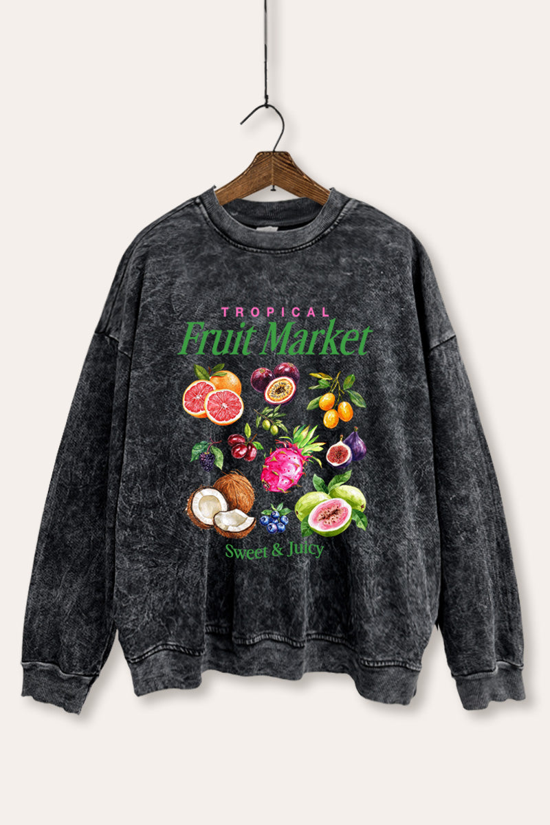 Tropical Fruit Market Graphic Mineral Wash Sweatshirt