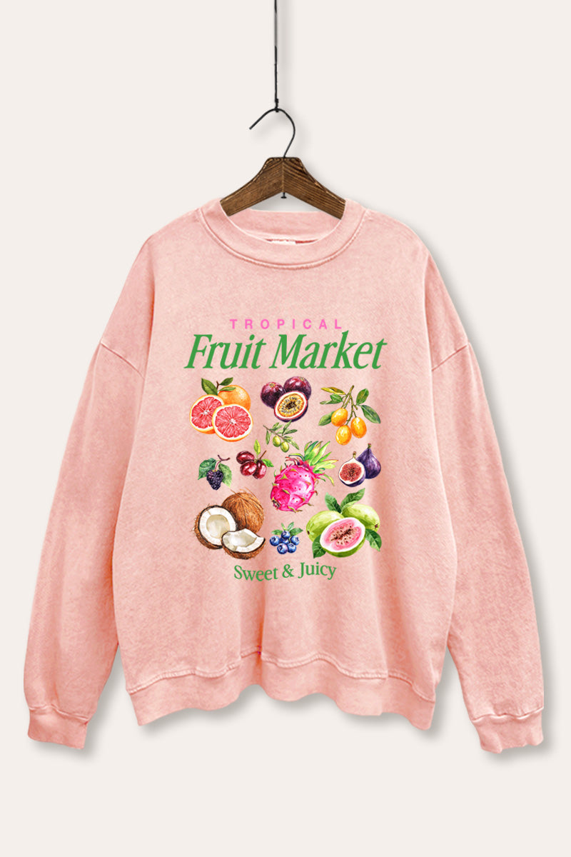 Tropical Fruit Market Graphic Mineral Wash Sweatshirt
