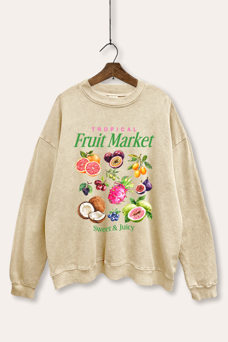 Tropical Fruit Market Graphic Mineral Wash Sweatshirt