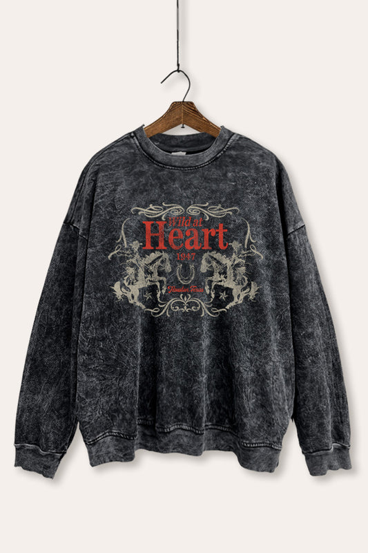 Wild At Heart Rodeo Graphic Mineral Wash Sweatshirt