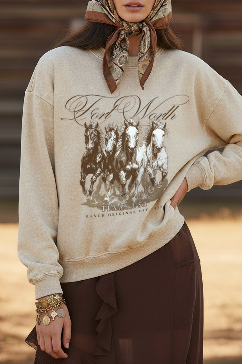 Fort Worth Texas Horses Graphic Mineral Wash Sweatshirt