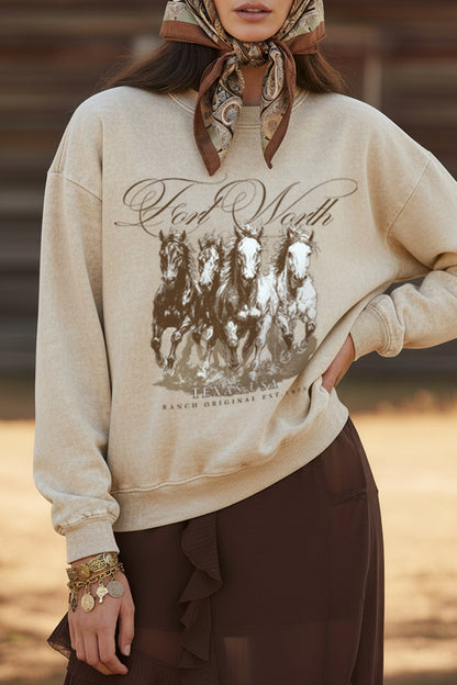 Fort Worth Texas Horses Graphic Mineral Wash Sweatshirt