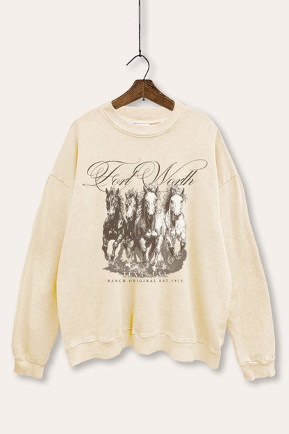 Fort Worth Texas Horses Graphic Mineral Wash Sweatshirt