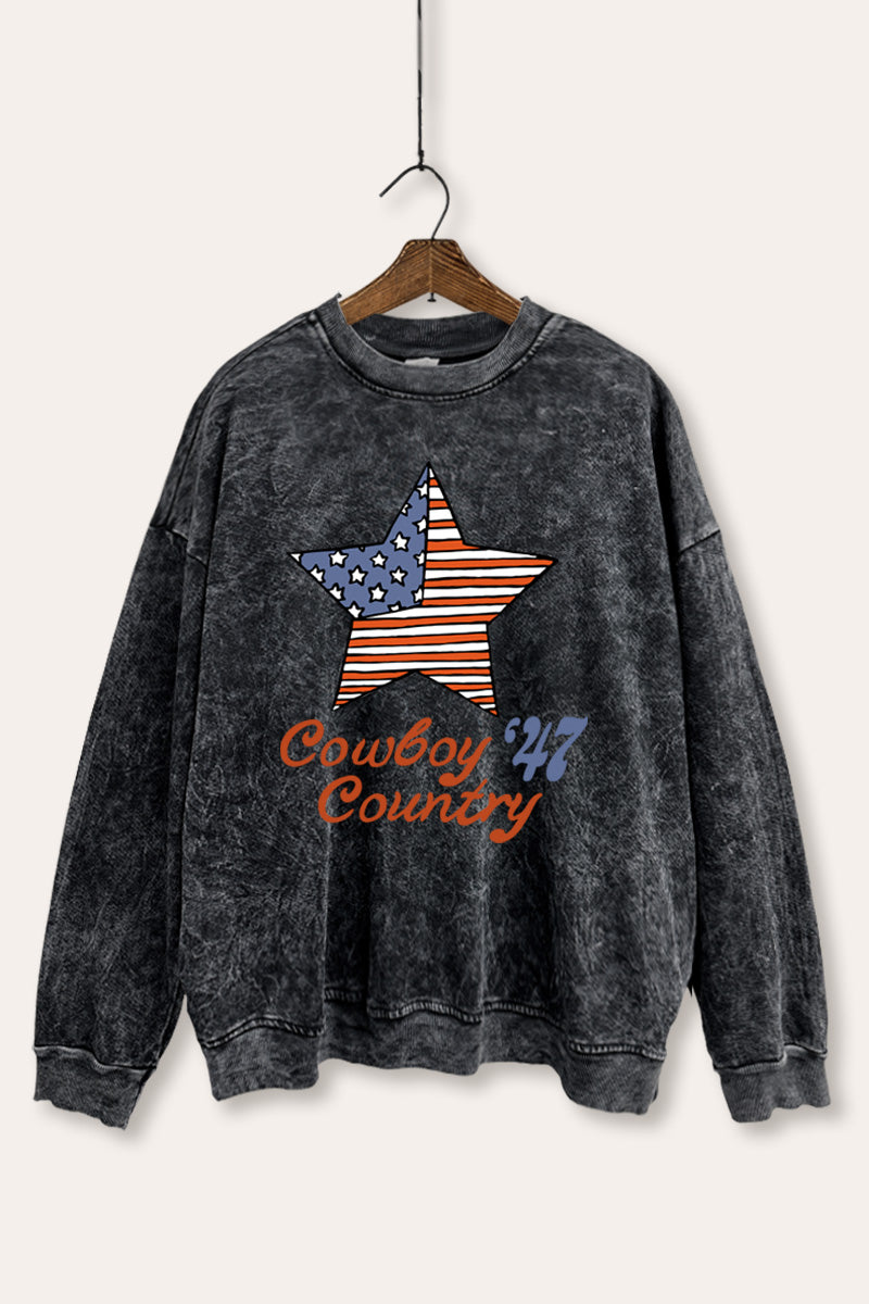 USA Flag Cowboy Country Graphic Mineral Wash Sweatshirt