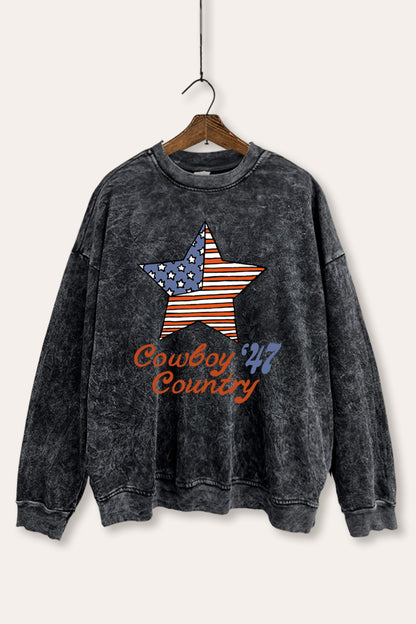 USA Flag Cowboy Country Graphic Mineral Wash Sweatshirt