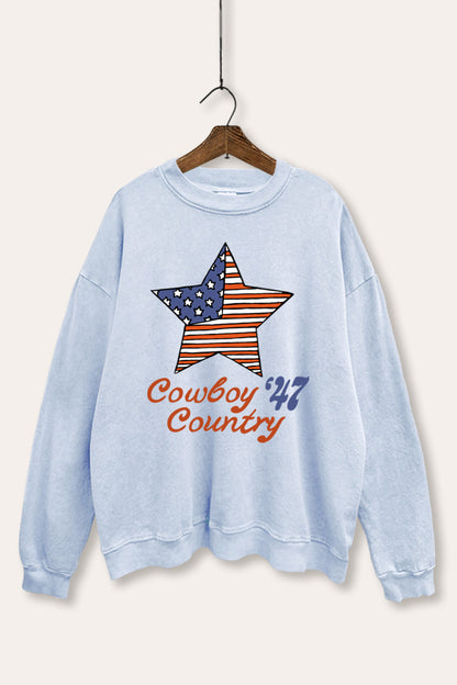 USA Flag Cowboy Country Graphic Mineral Wash Sweatshirt