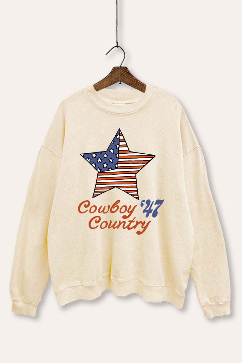 USA Flag Cowboy Country Graphic Mineral Wash Sweatshirt