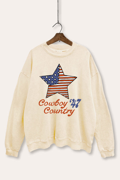 USA Flag Cowboy Country Graphic Mineral Wash Sweatshirt