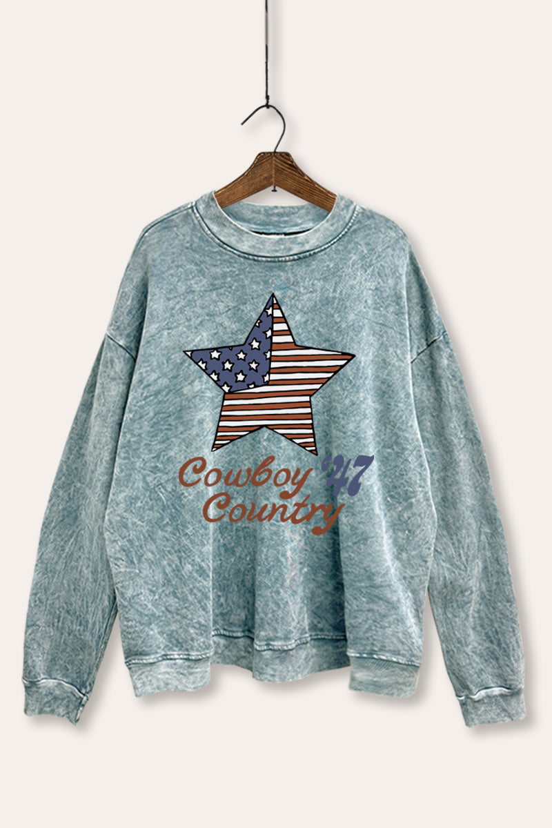 USA Flag Cowboy Country Graphic Mineral Wash Sweatshirt