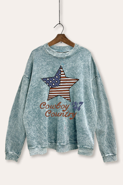 USA Flag Cowboy Country Graphic Mineral Wash Sweatshirt