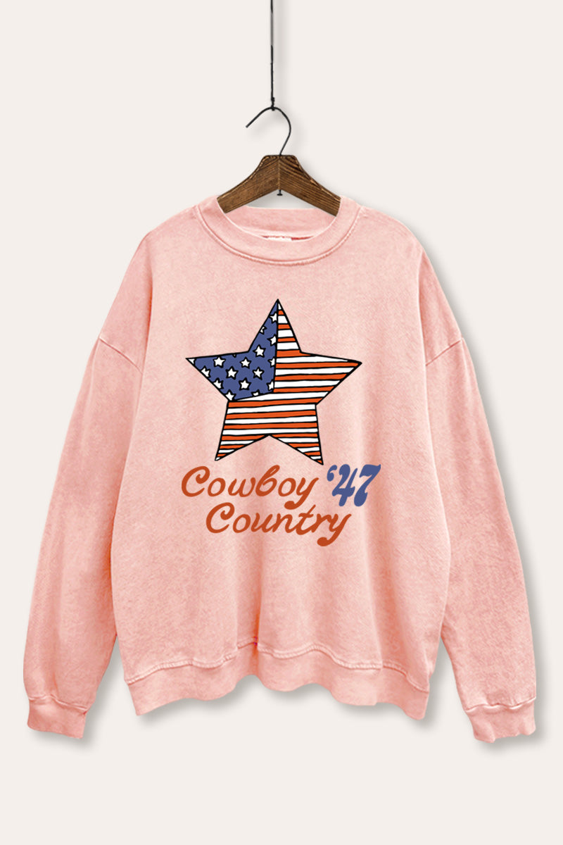 USA Flag Cowboy Country Graphic Mineral Wash Sweatshirt