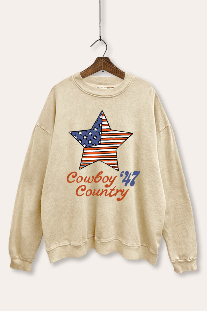 USA Flag Cowboy Country Graphic Mineral Wash Sweatshirt