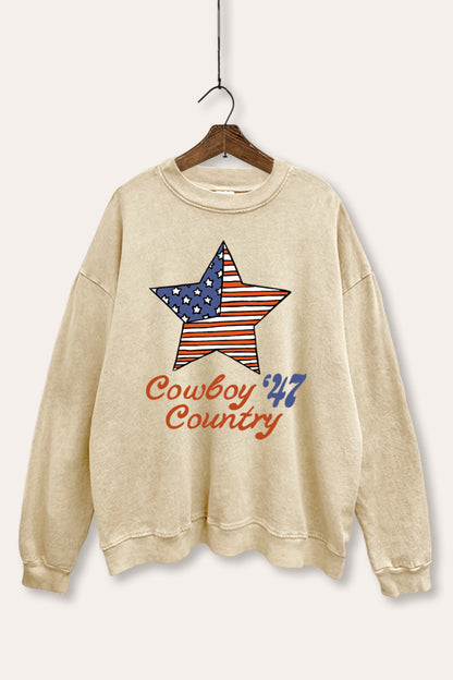 USA Flag Cowboy Country Graphic Mineral Wash Sweatshirt