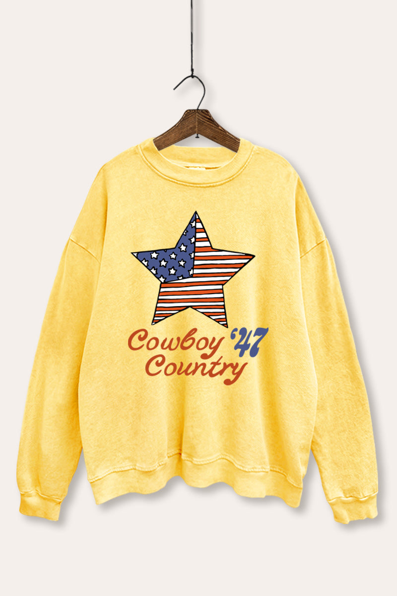 USA Flag Cowboy Country Graphic Mineral Wash Sweatshirt