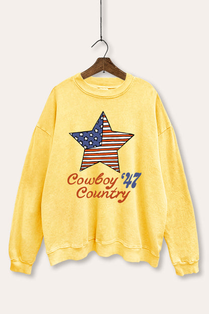 USA Flag Cowboy Country Graphic Mineral Wash Sweatshirt