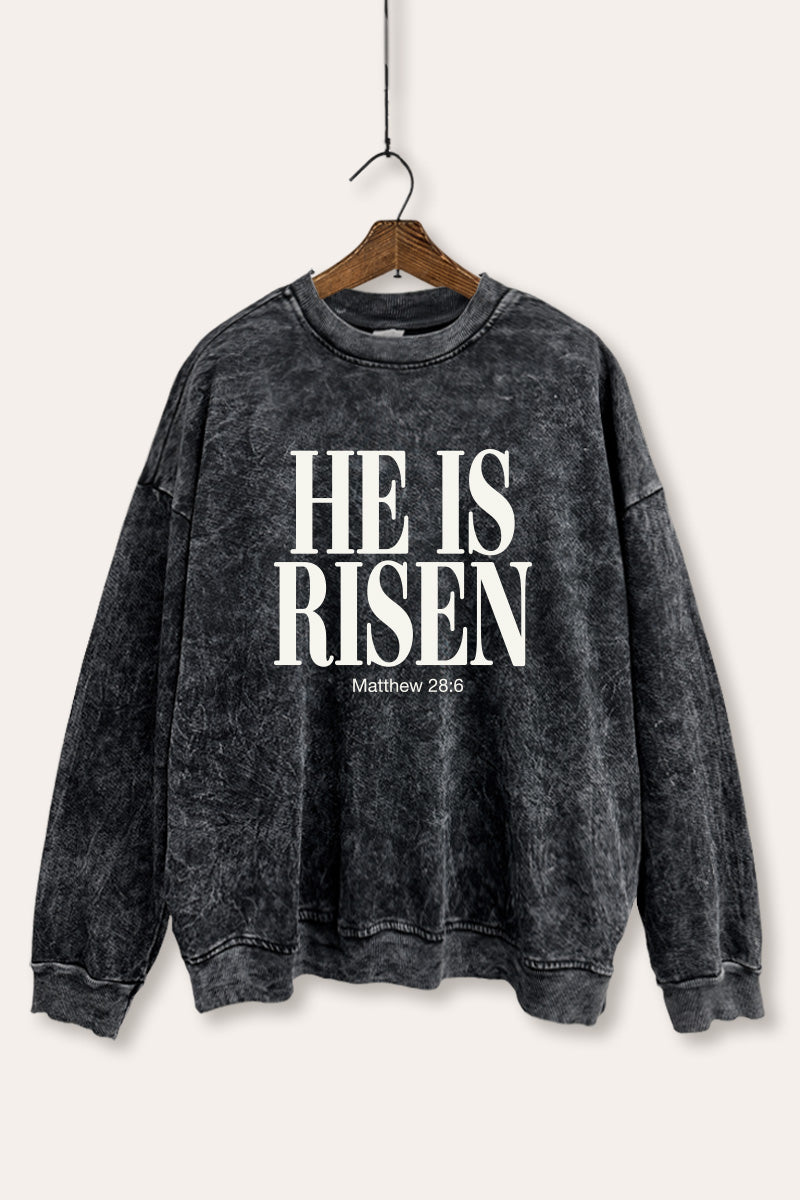 He Is Risen Christian Graphic Mineral Wash Sweatshirt