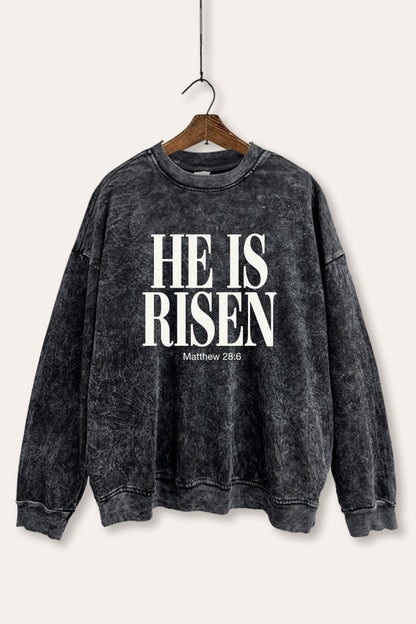 He Is Risen Christian Graphic Mineral Wash Sweatshirt