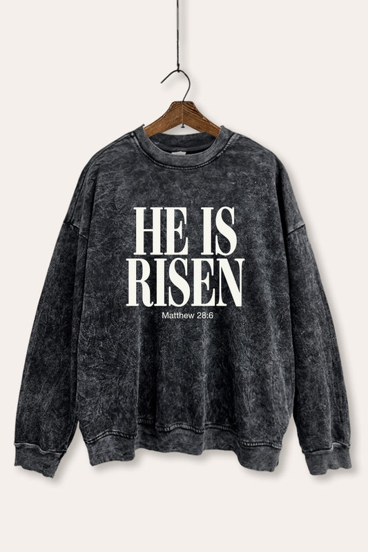 He Is Risen Christian Graphic Mineral Wash Sweatshirt