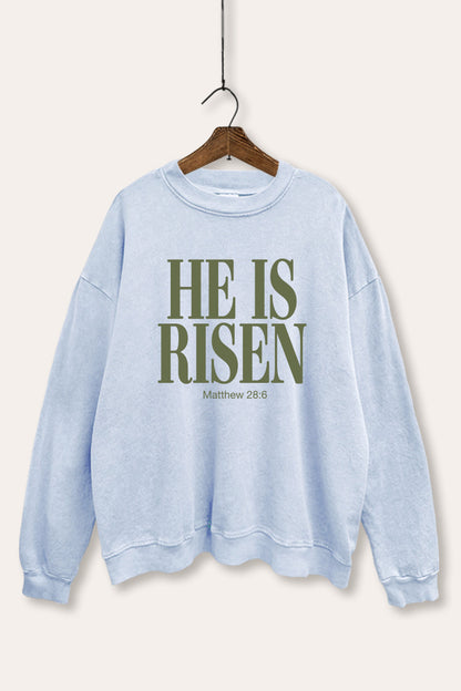He Is Risen Christian Graphic Mineral Wash Sweatshirt
